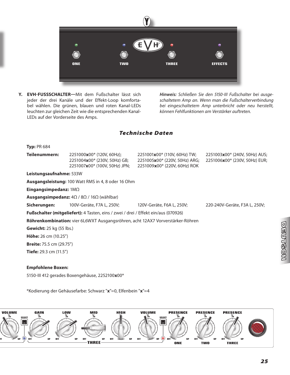 Technische daten | EVH 5150III Amp Head User Manual | Page 25 / 36