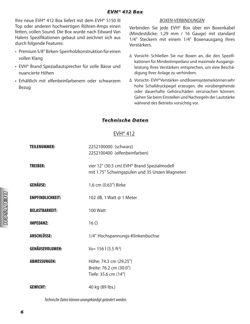 EVH 5150III 412 Speaker Enclosure User Manual | Page 6 / 10