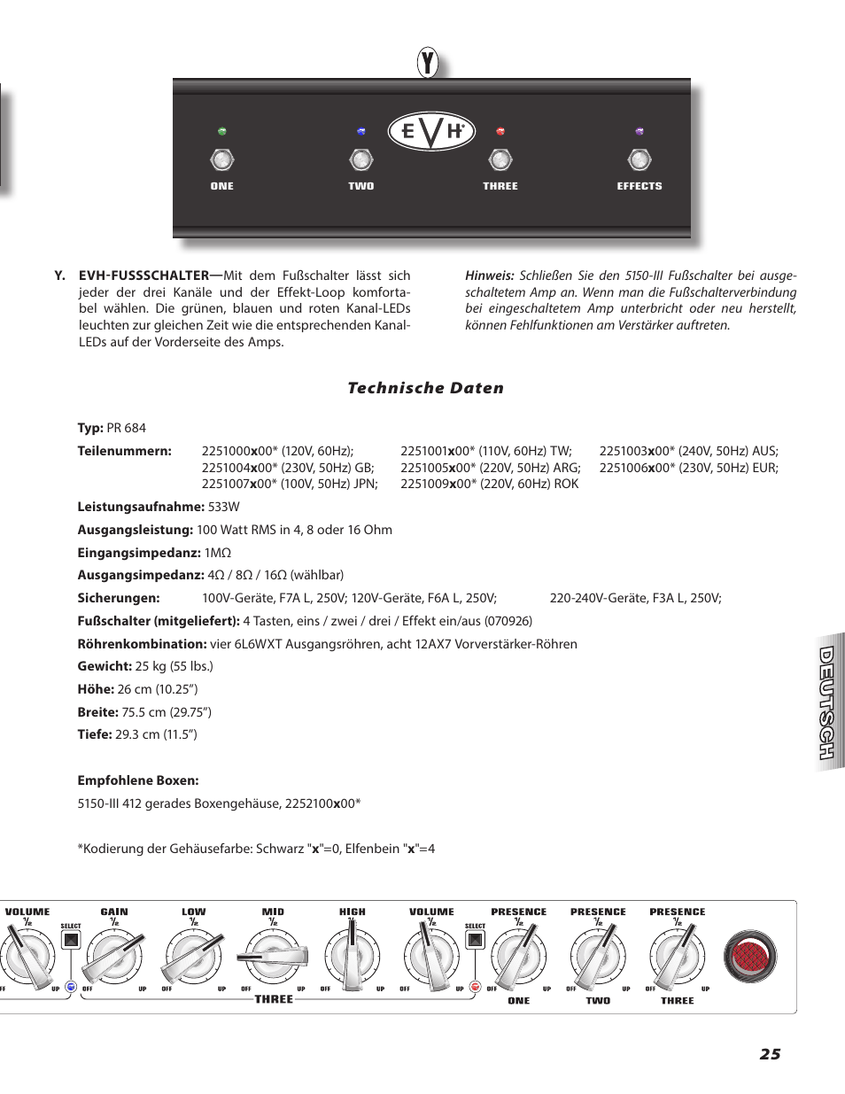 Technische daten | EVH 5150III 100 Watt Amp Head User Manual | Page 25 / 36