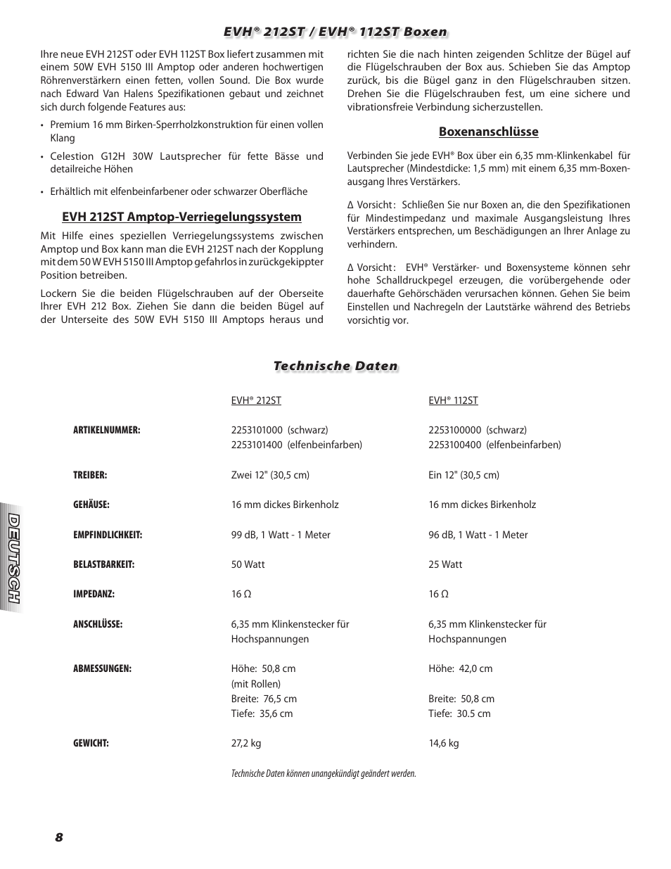 EVH 5150III 212ST/112ST Speaker Enclosure User Manual | Page 8 / 12