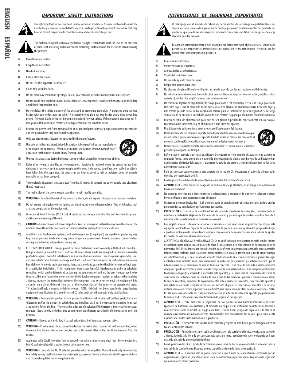 Eng lish espa ño l, Important safety instructions, Instrucciones de seguridad importantes | EVH 5150III 2x12 Combo Amplifier User Manual | Page 2 / 30