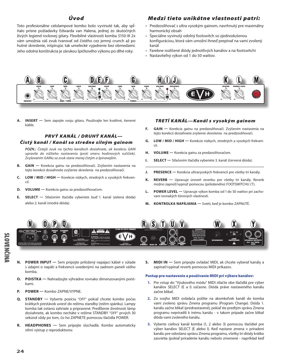 Slo ven či na, Úvod, Medzi tieto unikátne vlastnosti patrí | Tretí kanál—kanál s vysokým gainom | EVH 5150III 2x12 Combo Amplifier User Manual | Page 24 / 30