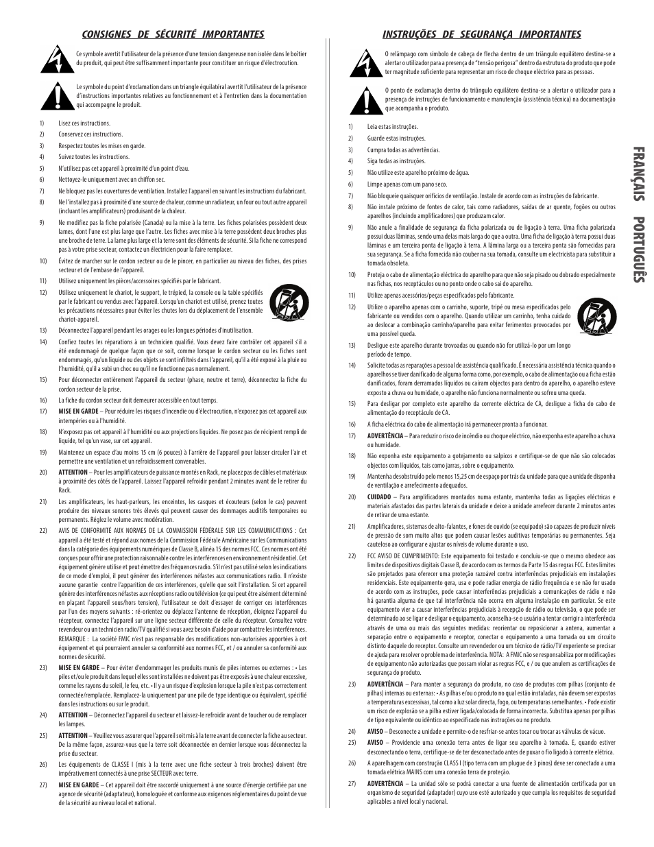 Fr an çai s po rtu guê s, Consignes de sécurité importantes, Instruções de segurança importantes | EVH 5150III 2x12 Combo Amplifier User Manual | Page 3 / 30