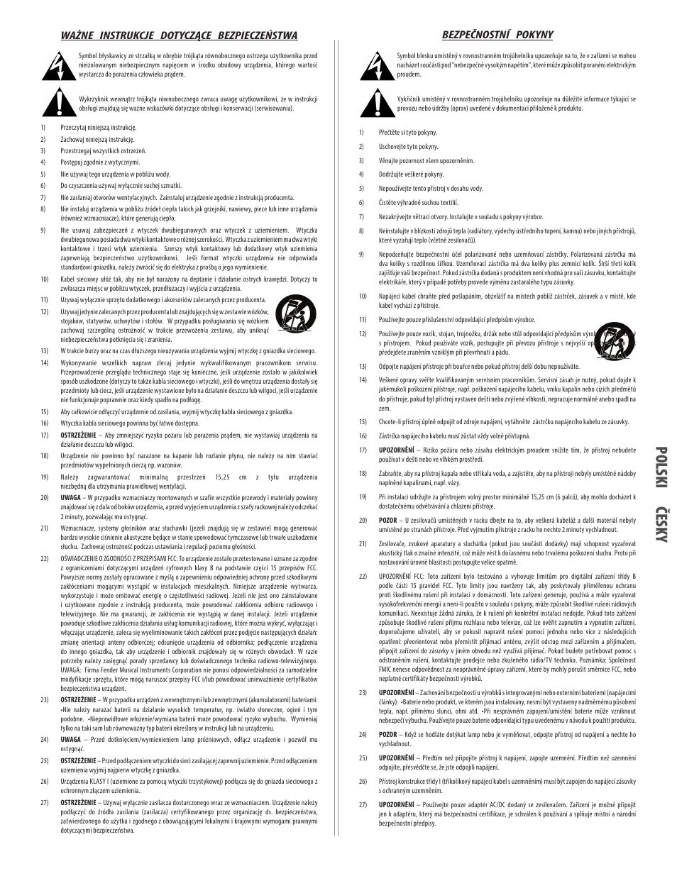 Česky polski, Čes ky po lsk i, Ważne instrukcje dotyczące bezpieczeństwa | Bezpečnostní pokyny | EVH 5150III 2x12 Combo Amplifier User Manual | Page 5 / 30