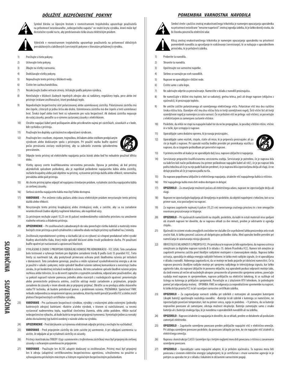 Slovenčina slovak slovenščina slovene, Slo ven či na slo ven šči na, Dôležité bezpečnostné pokyny | Pomembna varnostna navodila | EVH 5150III 2x12 Combo Amplifier User Manual | Page 6 / 30
