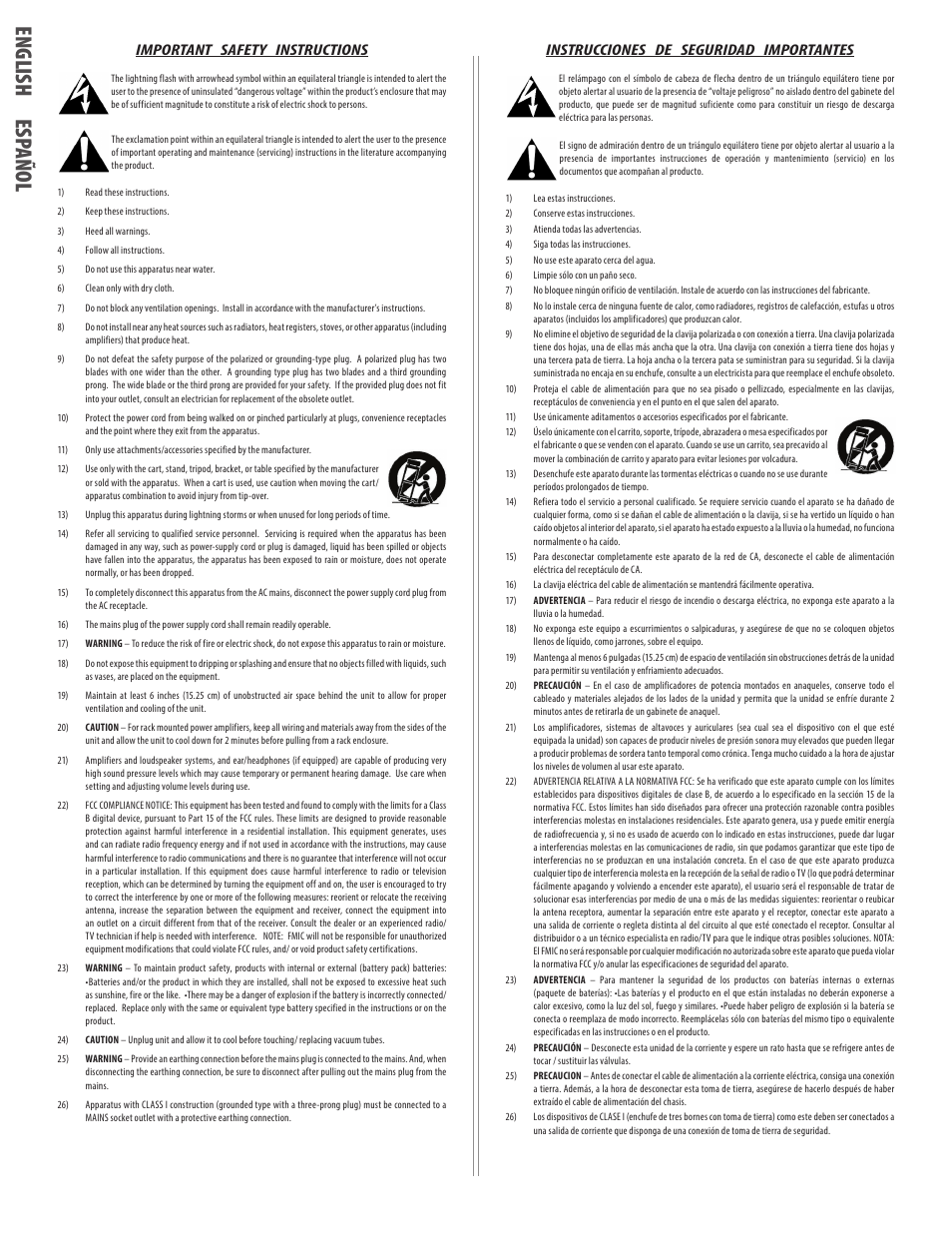 Eng lish espa ño l, Important safety instructions, Instrucciones de seguridad importantes | EVH 5150III 1x12 Combo Amplifier User Manual | Page 2 / 32