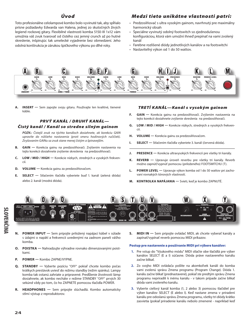 Slo ven či na, Úvod, Medzi tieto unikátne vlastnosti patrí | Tretí kanál—kanál s vysokým gainom | EVH 5150III 1x12 Combo Amplifier User Manual | Page 24 / 32