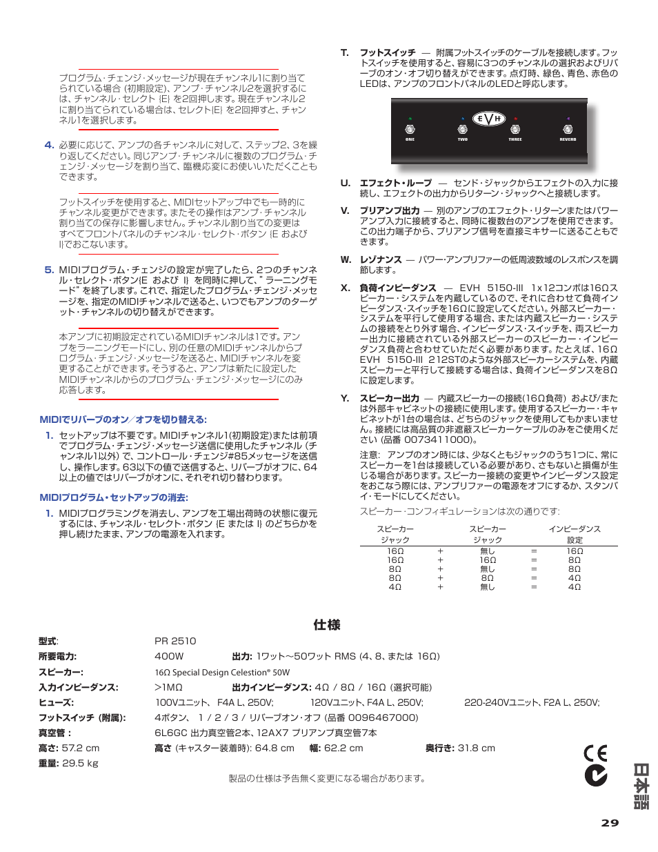 日本 語 | EVH 5150III 1x12 Combo Amplifier User Manual | Page 29 / 32