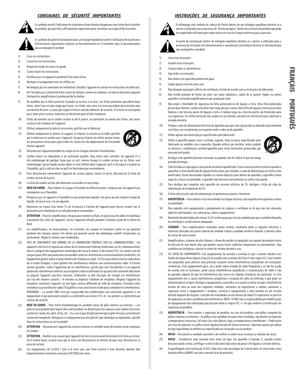 Fr an çai s po rtu guê s, Consignes de sécurité importantes, Instruções de segurança importantes | EVH 5150III 1x12 Combo Amplifier User Manual | Page 3 / 32