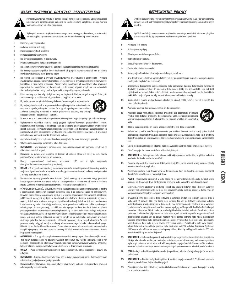 Česky polski, Čes ky po lsk i, Ważne instrukcje dotyczące bezpieczeństwa | Bezpečnostní pokyny | EVH 5150III 1x12 Combo Amplifier User Manual | Page 5 / 32