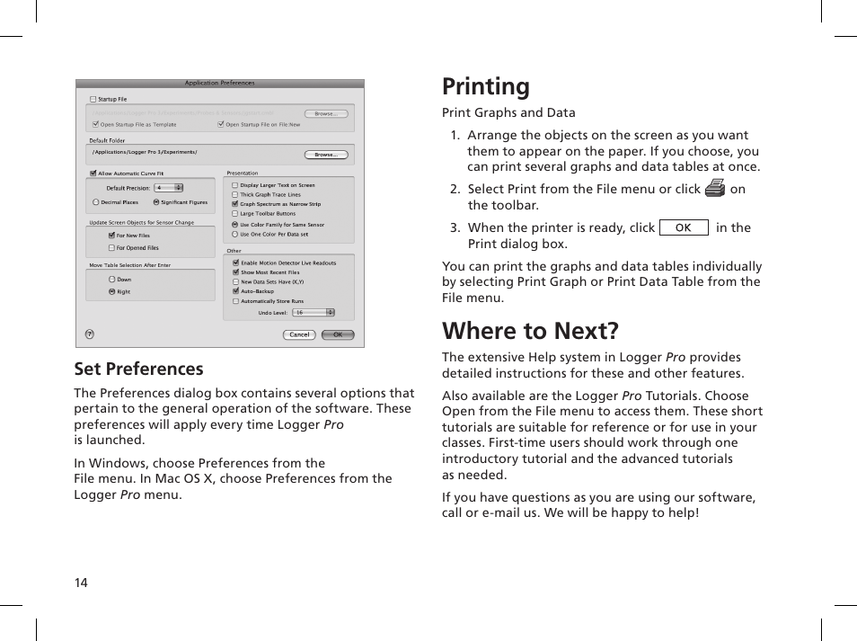 Printing, Where to next, Set preferences | Vernier Logger Pro 3 User Manual | Page 18 / 20