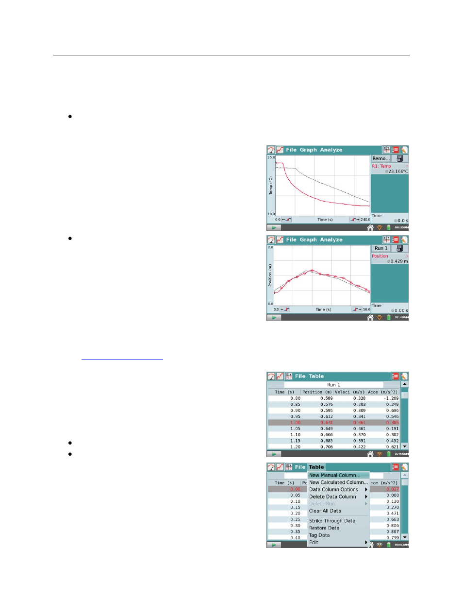 Manipulating data from the table, Screen | Vernier LabQuest 2 User Manual | Page 27 / 56