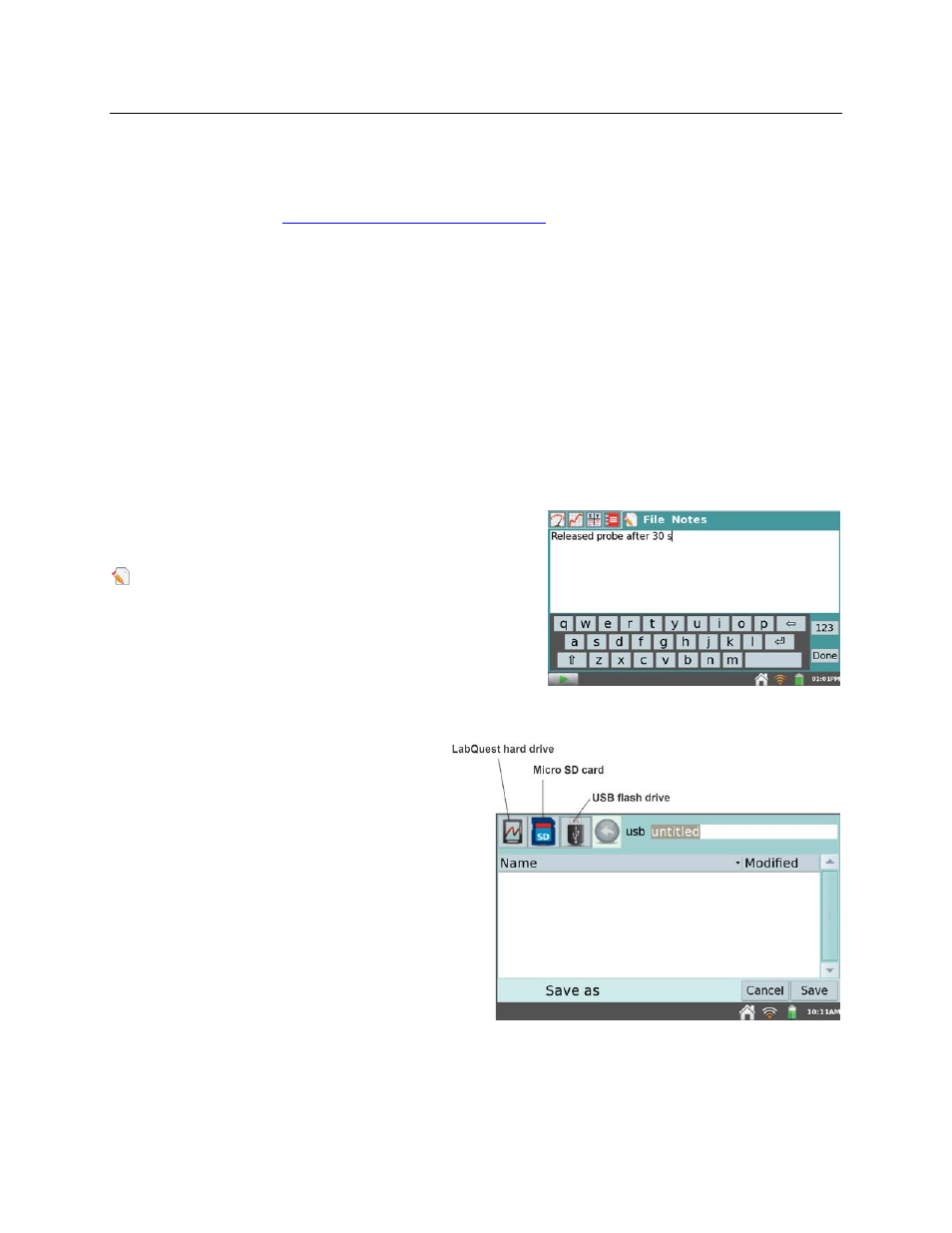 Adding notes to your experiment, Storing labquest app files, Adding | Notes to your experiment, Creating your own experiments | Vernier LabQuest 2 User Manual | Page 30 / 56