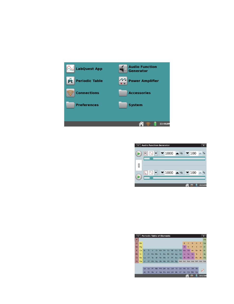 Additional apps on labquest, Audio function generator, Periodic table | Vernier LabQuest 2 User Manual | Page 46 / 56