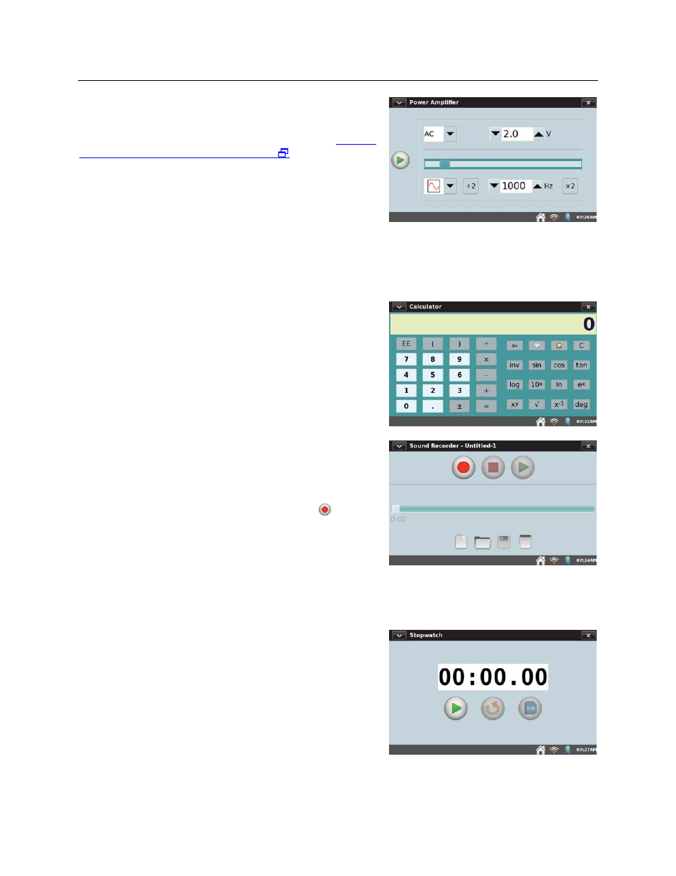 Power amplifier, Calculator, Sound recorder | Stopwatch | Vernier LabQuest 2 User Manual | Page 47 / 56