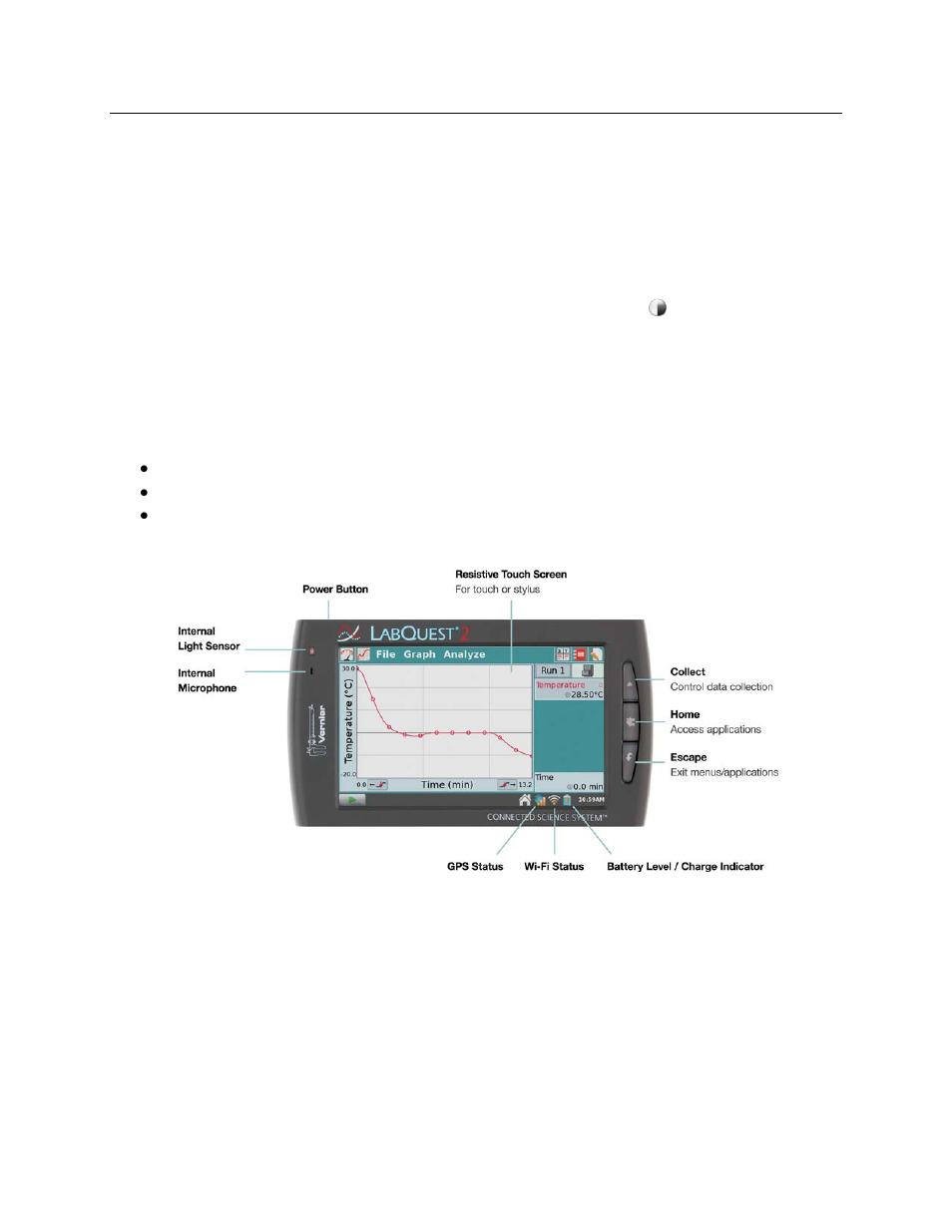 Touch screen, Hardware keys, Sensor ports | Vernier LabQuest 2 User Manual | Page 9 / 56