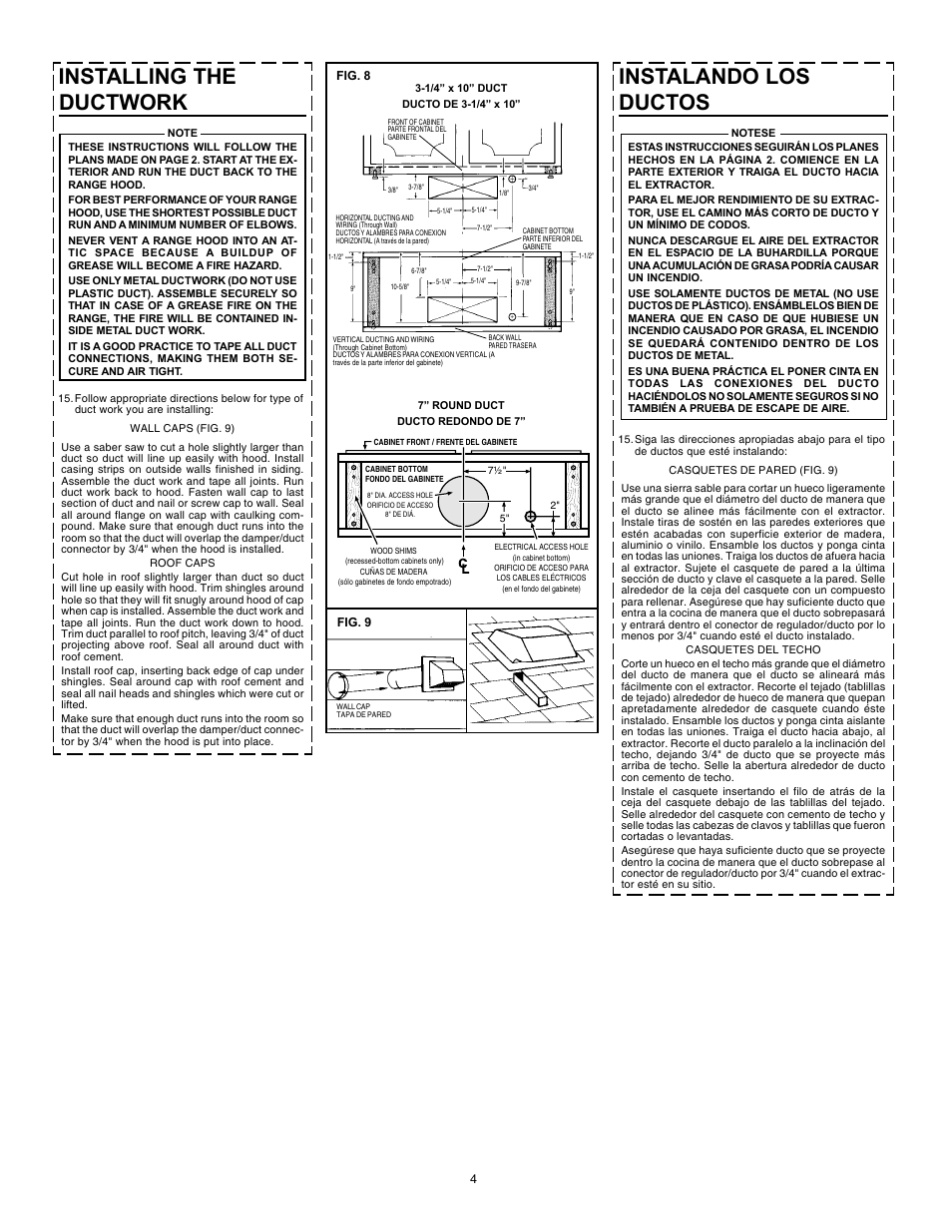 Instalando los ductos, Installing the ductwork | Broan 46000 User Manual | Page 4 / 8