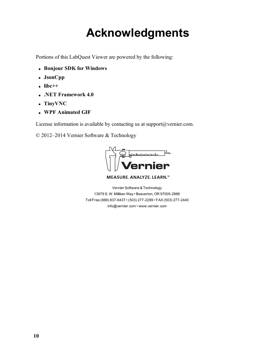 Acknowledgments | Vernier LabQuest Viewer User Manual | Page 10 / 10