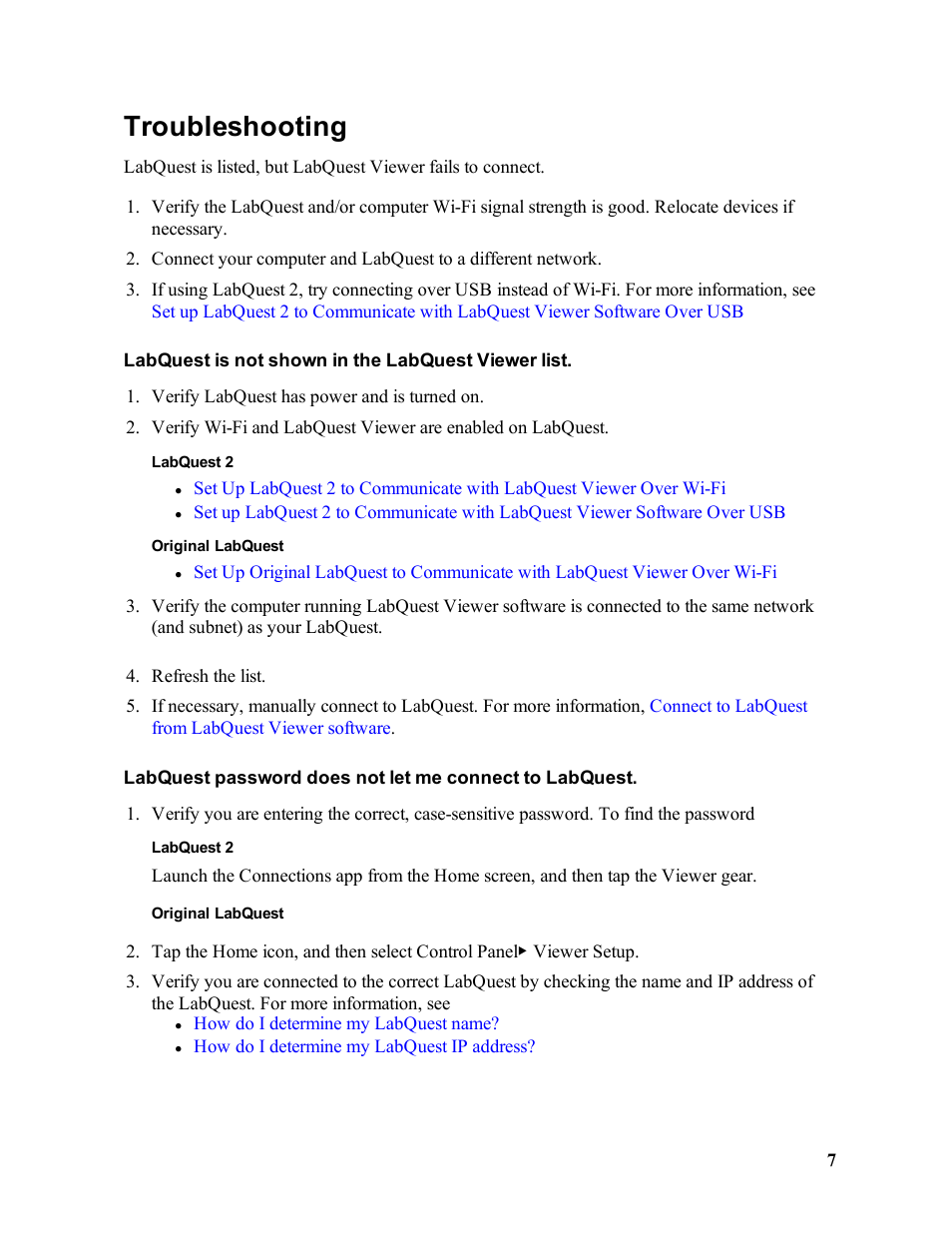 Troubleshooting, Labquest is not shown in the labquest viewer list | Vernier LabQuest Viewer User Manual | Page 7 / 10