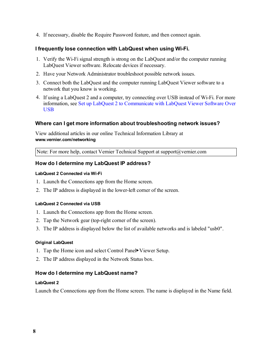 How do i determine my labquest ip address, How do i determine my labquest name | Vernier LabQuest Viewer User Manual | Page 8 / 10