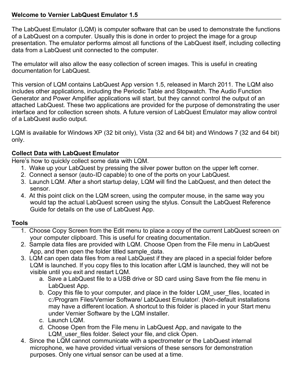 Vernier LabQuest Emulator User Manual | 3 pages
