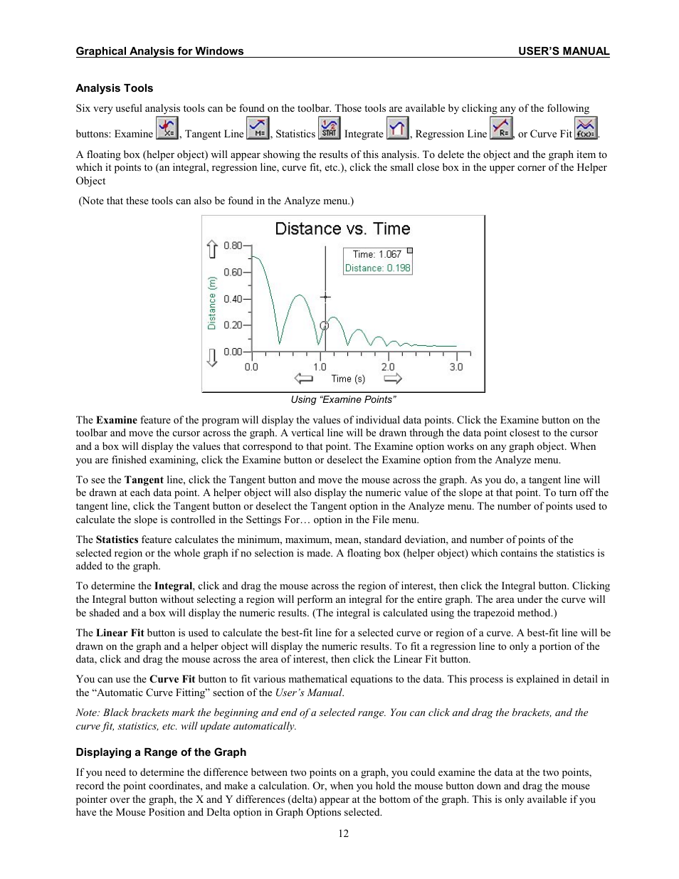 Analysis tools displaying a range of the graph | Vernier Graphical Analysis 3 User Manual | Page 10 / 25