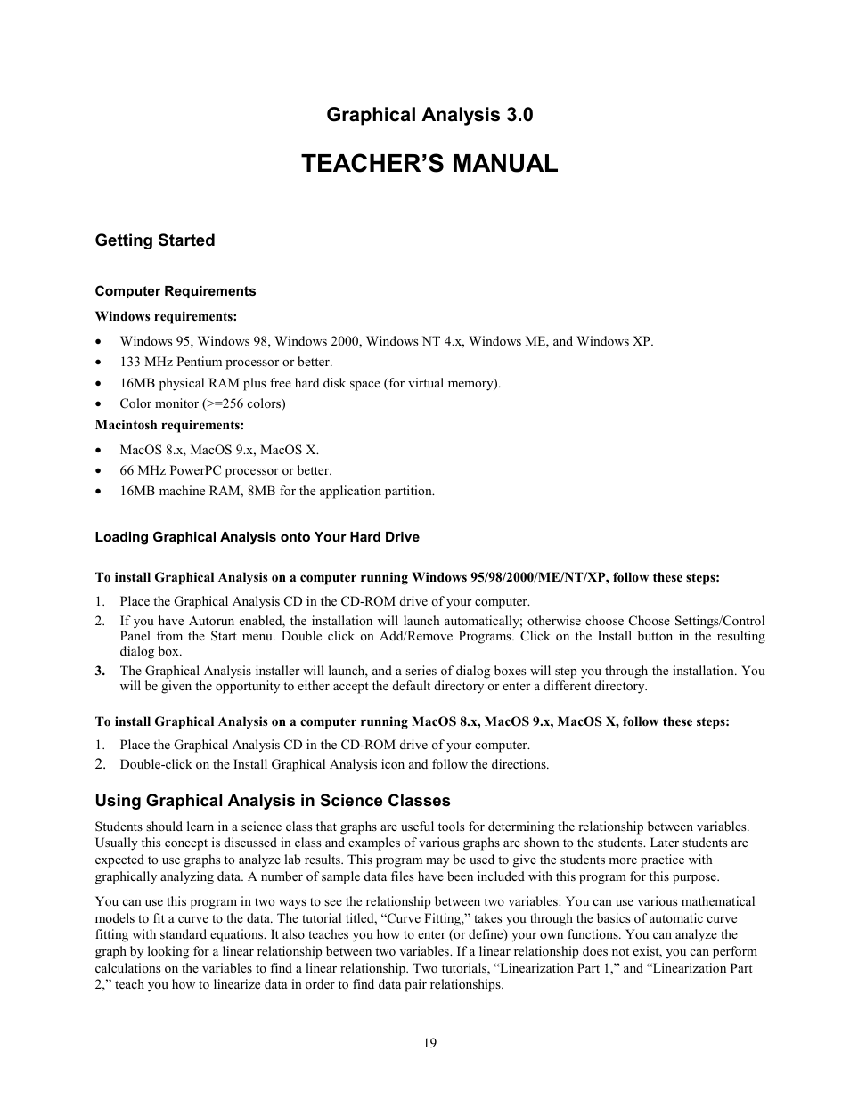 Teacher’s manual, Getting started, Using graphical analysis in science classes | Graphical analysis 3.0 | Vernier Graphical Analysis 3 User Manual | Page 17 / 25