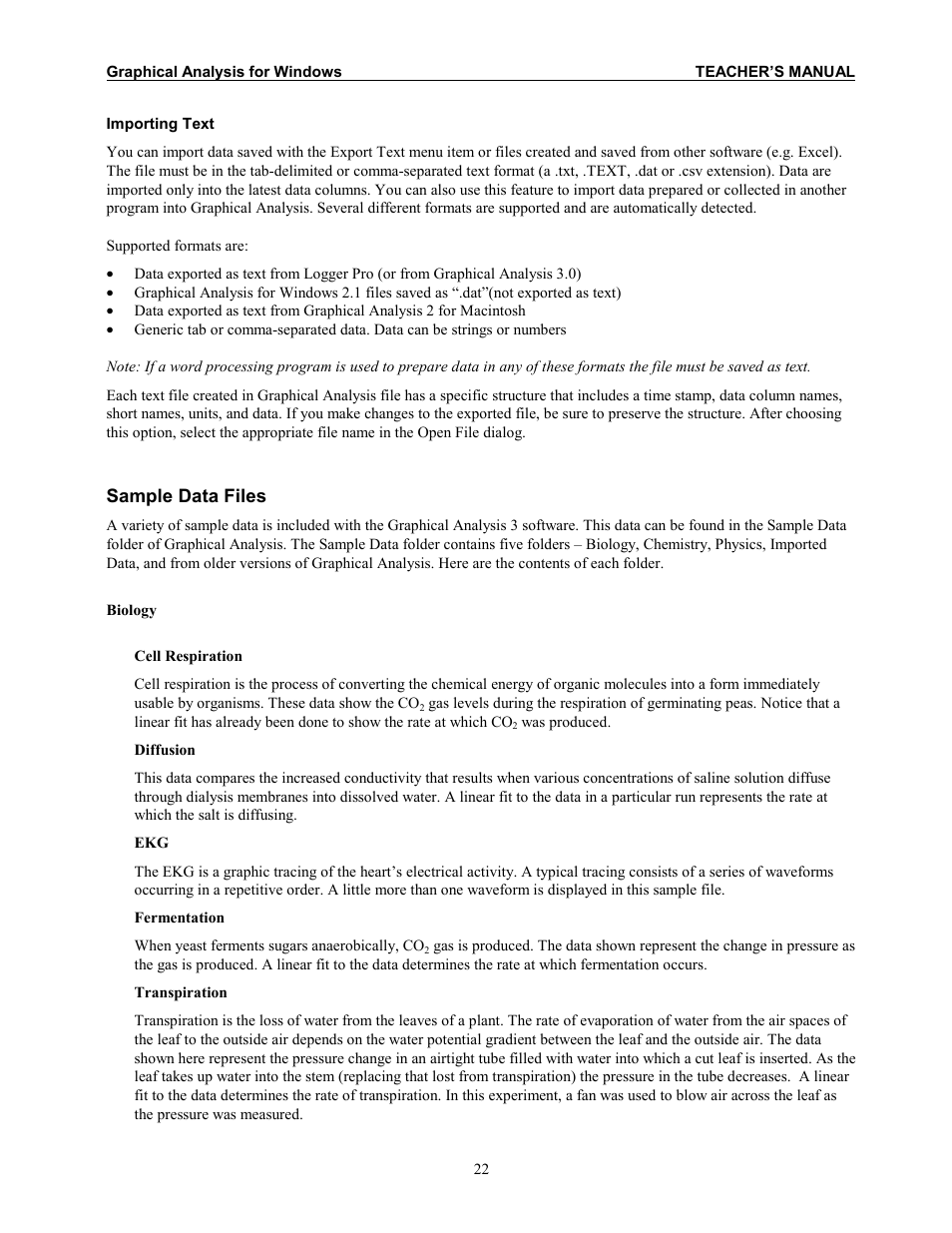 Diffusion, Fermentation, Transpiration | Sample data files | Vernier Graphical Analysis 3 User Manual | Page 20 / 25