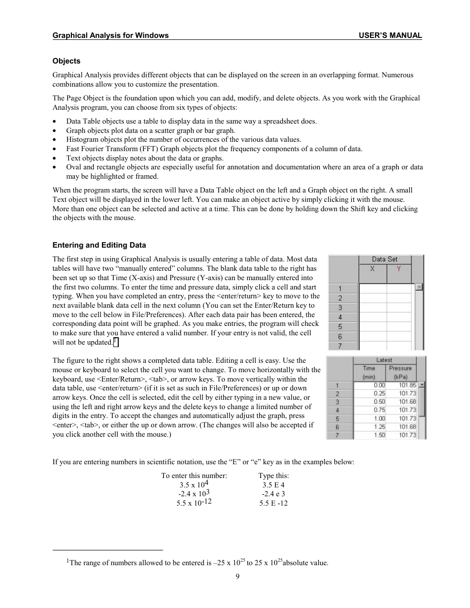 Objects entering and editing data | Vernier Graphical Analysis 3 User Manual | Page 7 / 25