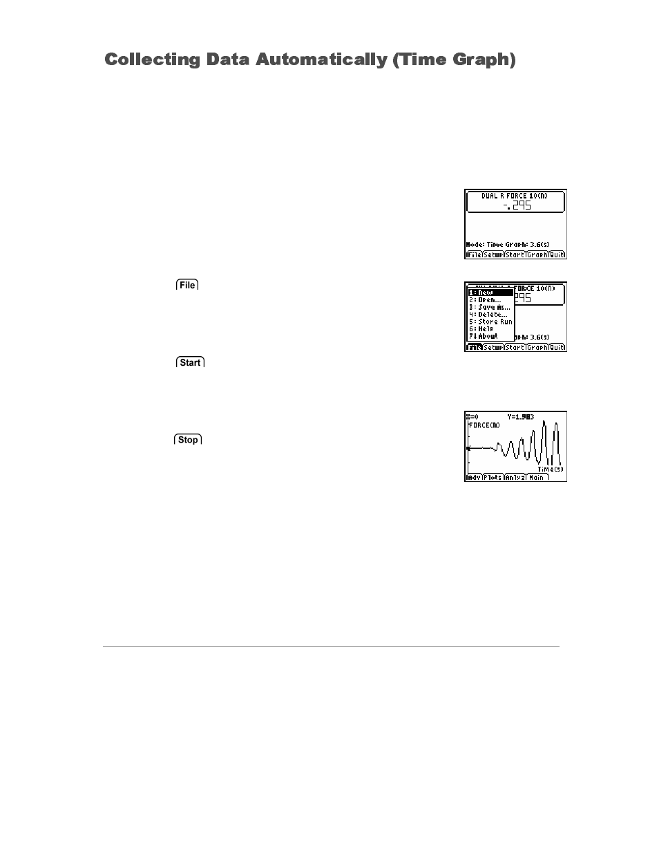 Mode - time graph, Collect data: time graph, Time graph m | Collecting data automatically (time graph) | Vernier EasyData Guidebook User Manual | Page 14 / 67