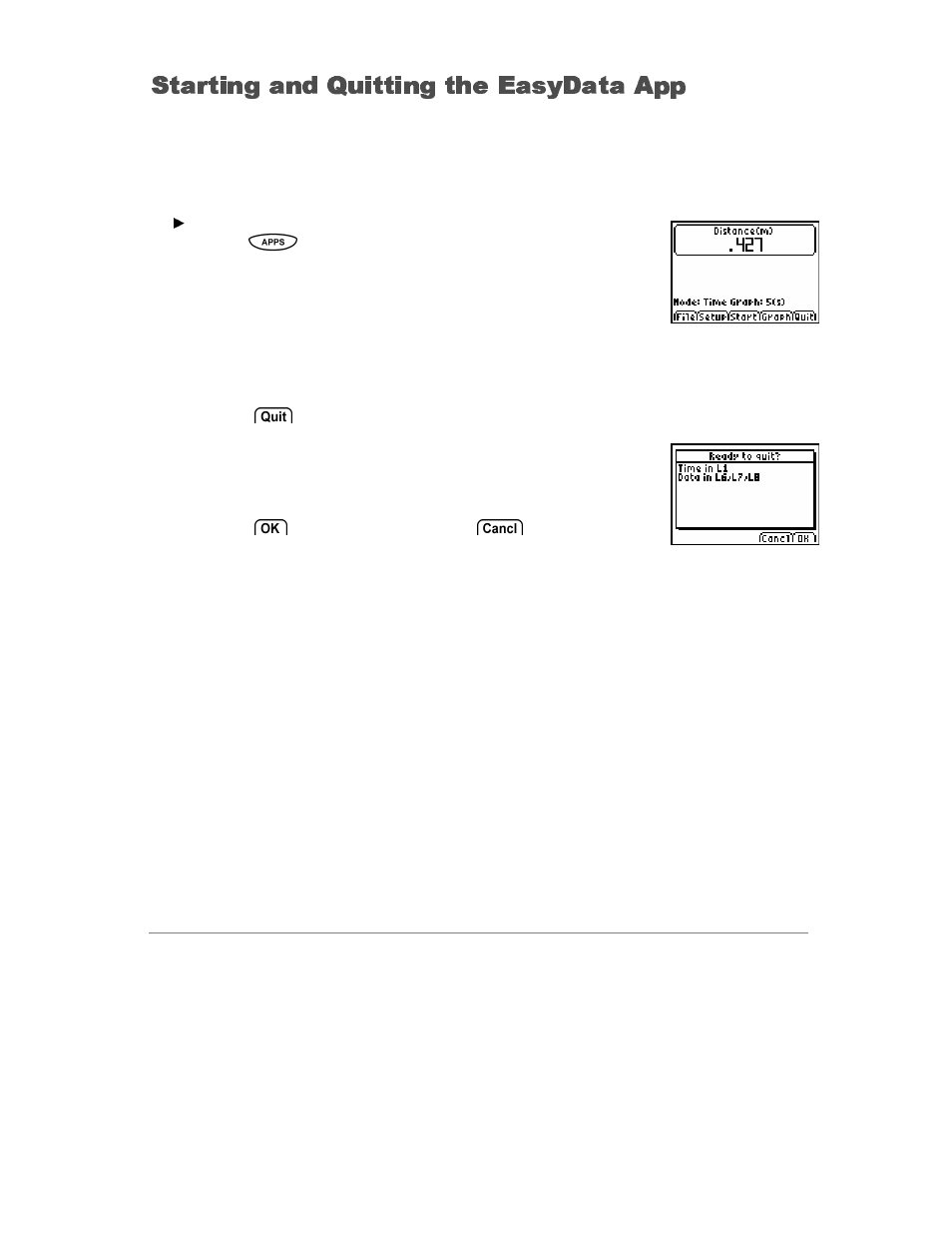 Starting and quitting, Start and quit easydata, Starting and quitting the easydata app | Vernier EasyData Guidebook User Manual | Page 4 / 67