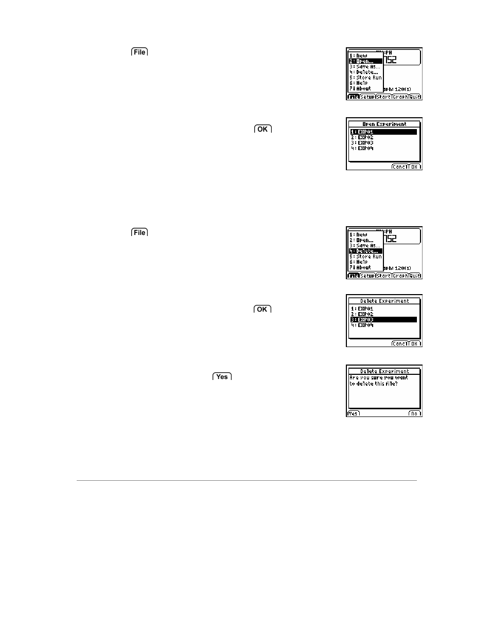 Opening an experiment, Deleting an experiment | Vernier EasyData Guidebook User Manual | Page 44 / 67