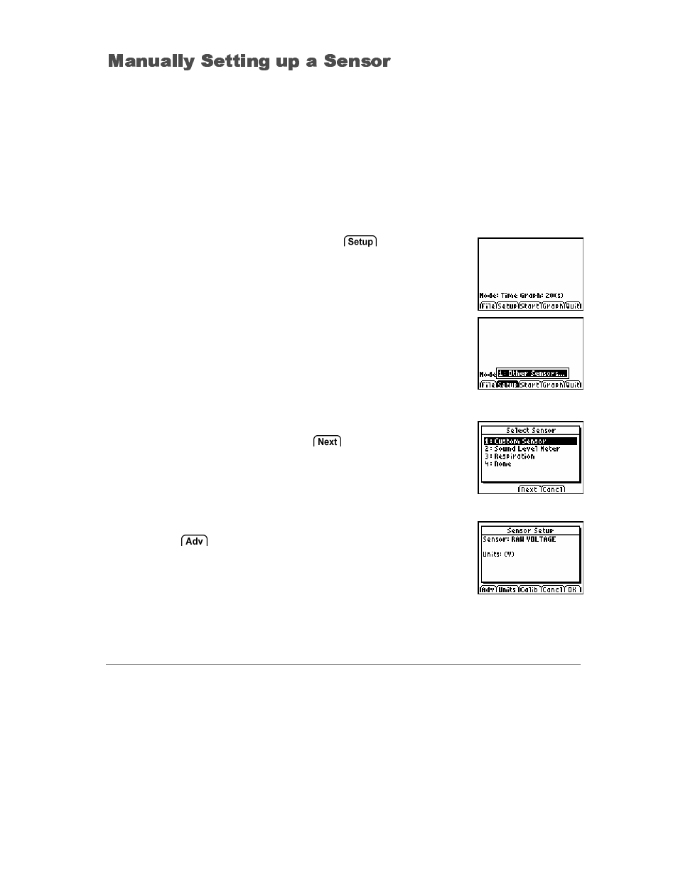 Setting up a sensor manually, Manually set up a sensor, Manually setting up a sensor | Analog sensors | Vernier EasyData Guidebook User Manual | Page 51 / 67