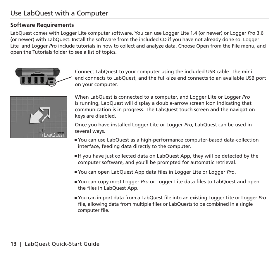 Use labquest with a computer | Vernier Original LabQuest User Manual | Page 16 / 20