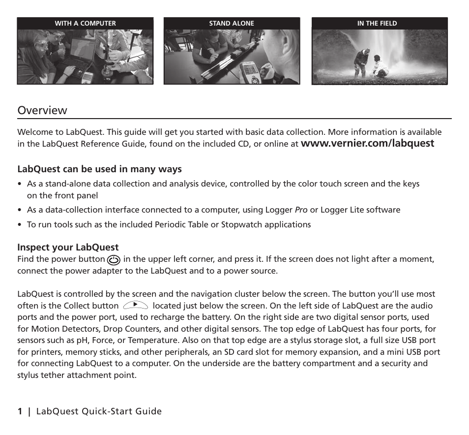 Overview | Vernier Original LabQuest User Manual | Page 4 / 20