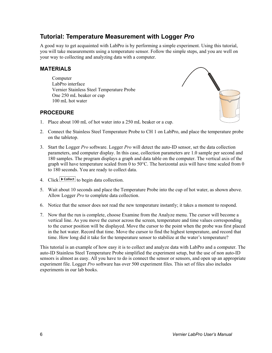 Tutorial: temperature measurement with logger pro | Vernier LabPro User Manual | Page 10 / 35