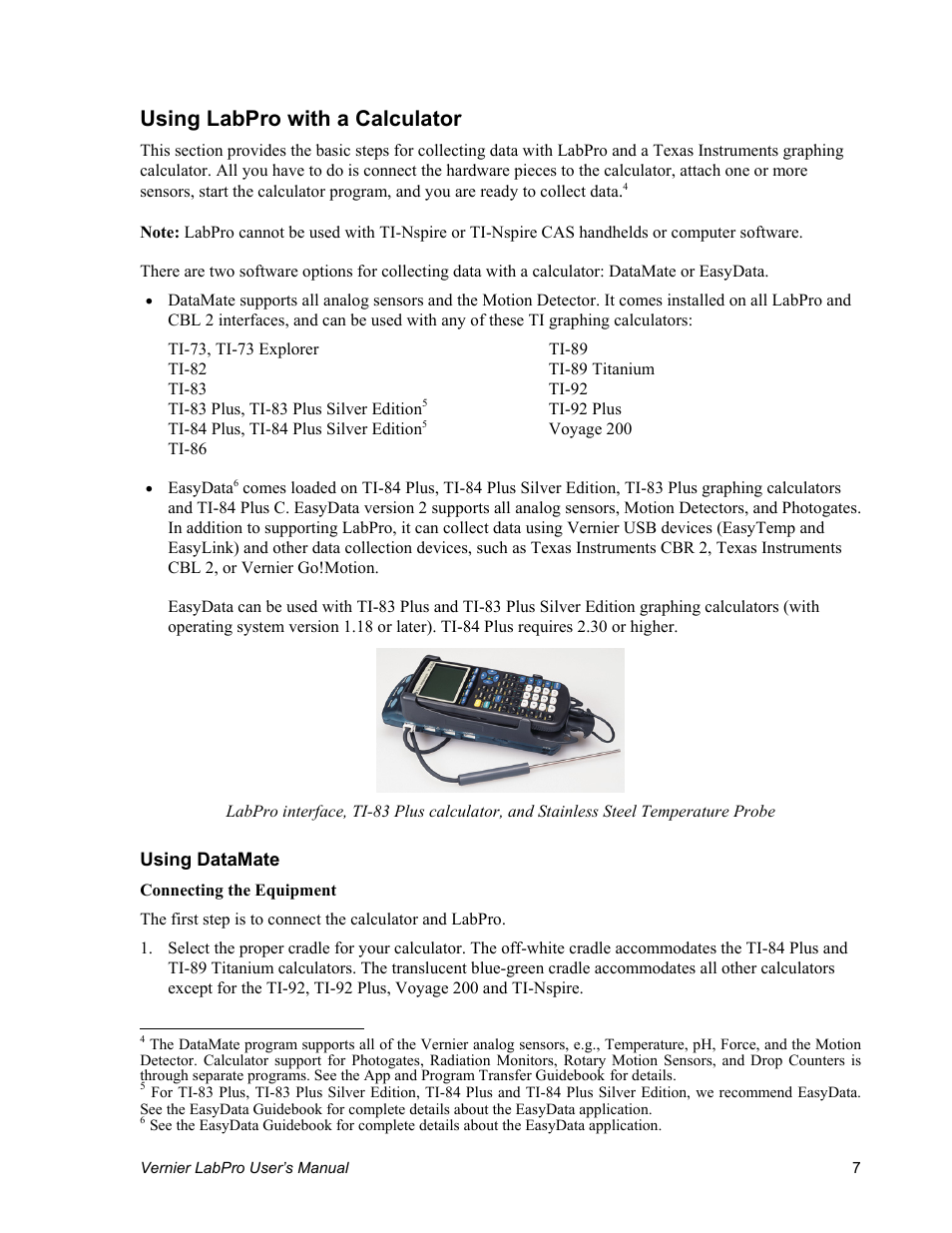 Using labpro with a calculator | Vernier LabPro User Manual | Page 11 / 35