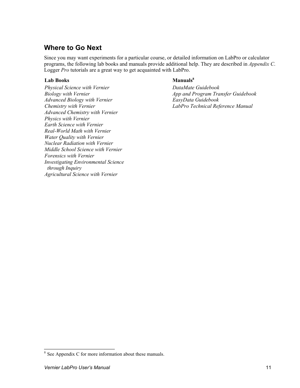 Where to go next | Vernier LabPro User Manual | Page 15 / 35