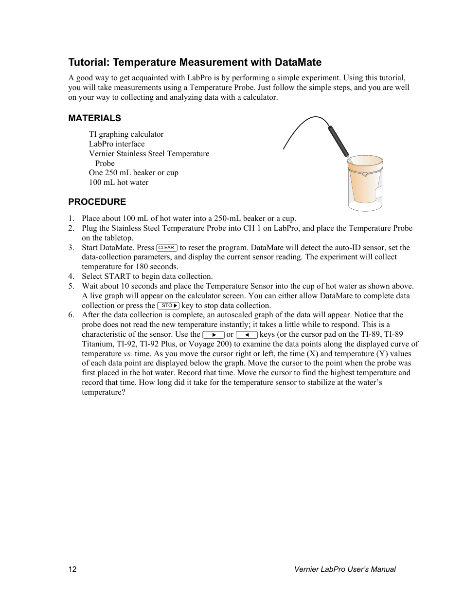 Tutorial: temperature measurement with datamate | Vernier LabPro User Manual | Page 16 / 35