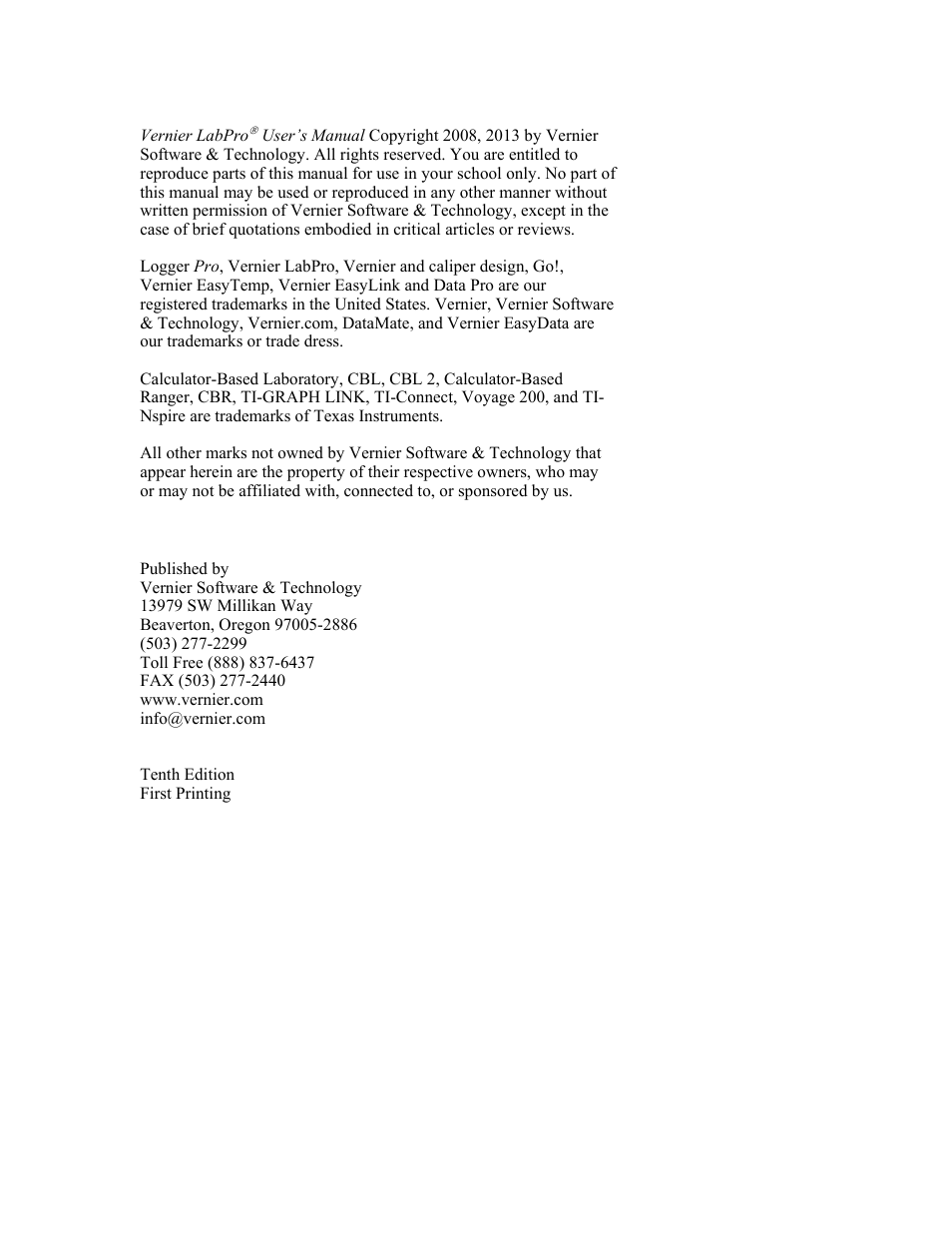 Vernier LabPro User Manual | Page 2 / 35
