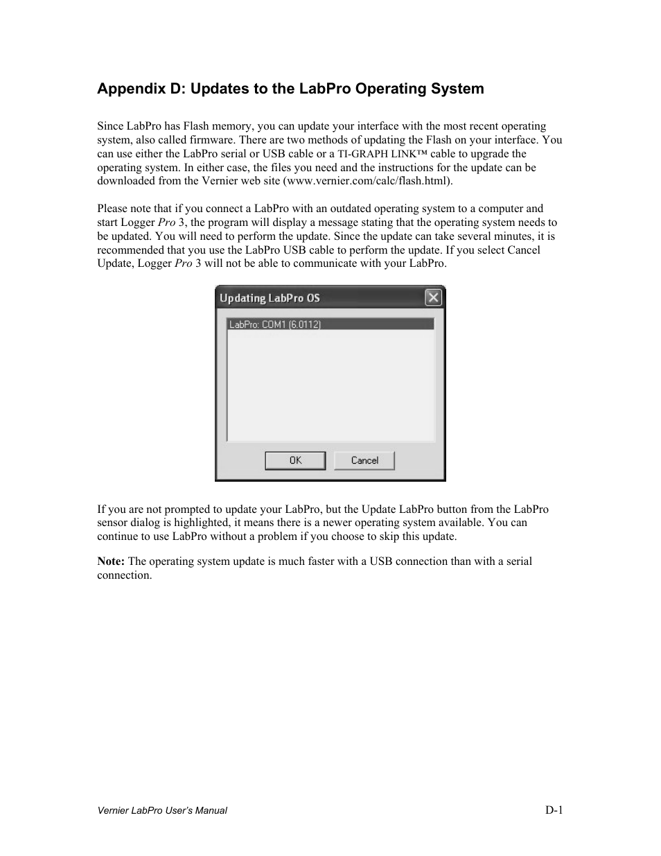 Appendix d: updates to the labpro operating system | Vernier LabPro User Manual | Page 35 / 35