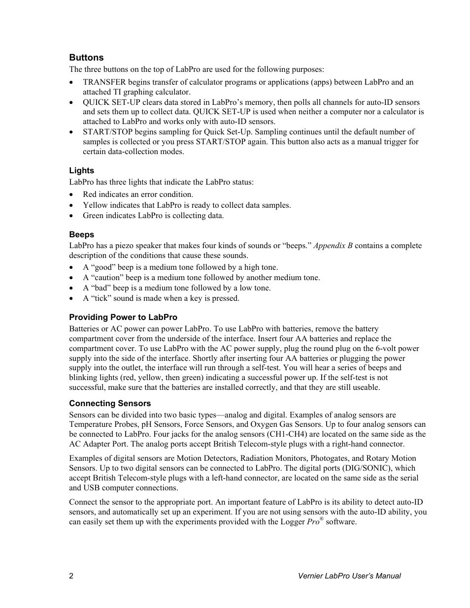 Vernier LabPro User Manual | Page 6 / 35