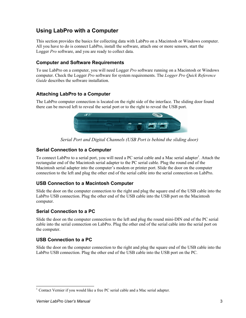 Using labpro with a computer | Vernier LabPro User Manual | Page 7 / 35