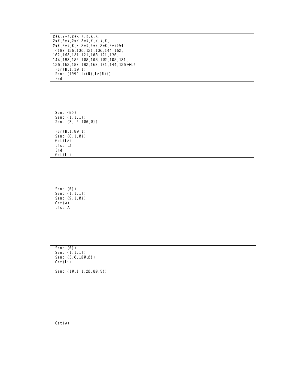 Example 11: command 8 program, Example 12: command 9 program, Example 13: command 10 program | Vernier LabPro User Manual | Page 95 / 96