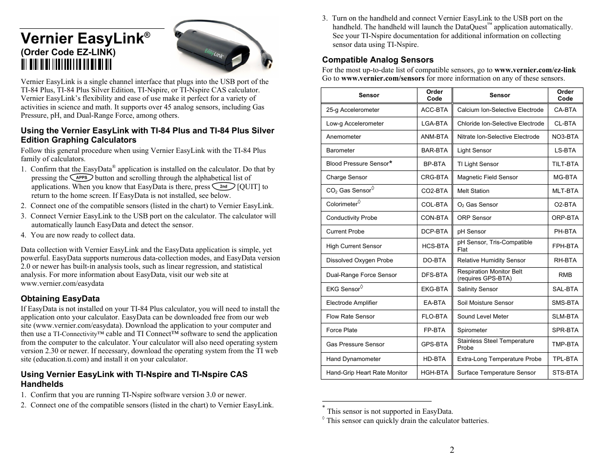 Vernier EasyLink User Manual | 2 pages