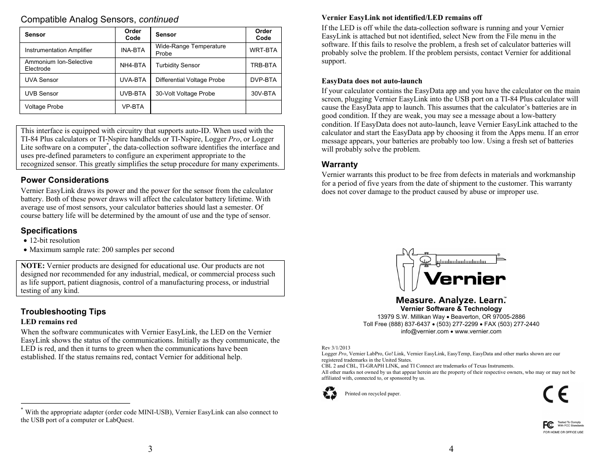 Vernier EasyLink User Manual | Page 2 / 2