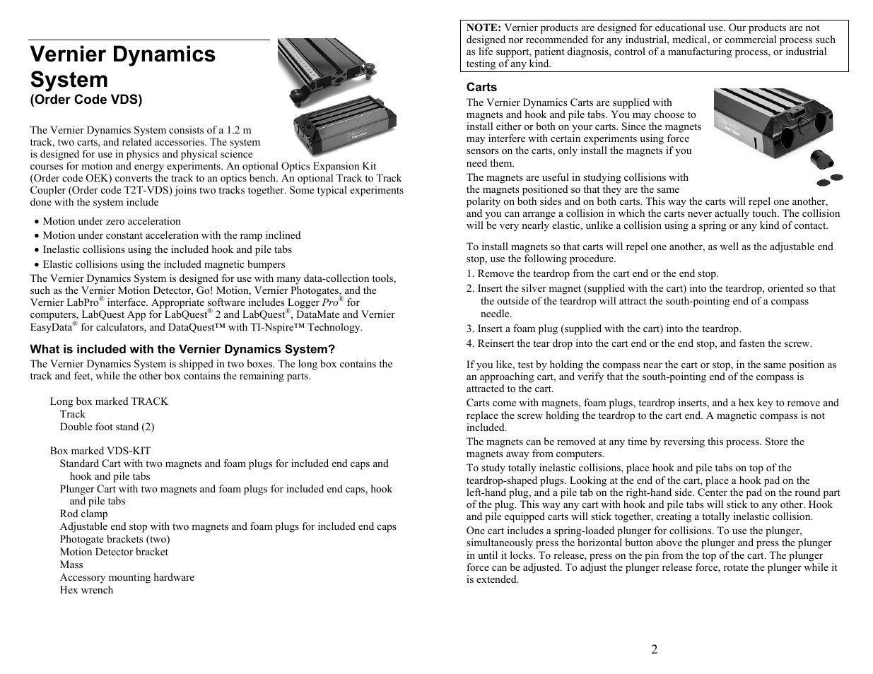 Vernier Dynamics System User Manual | 6 pages