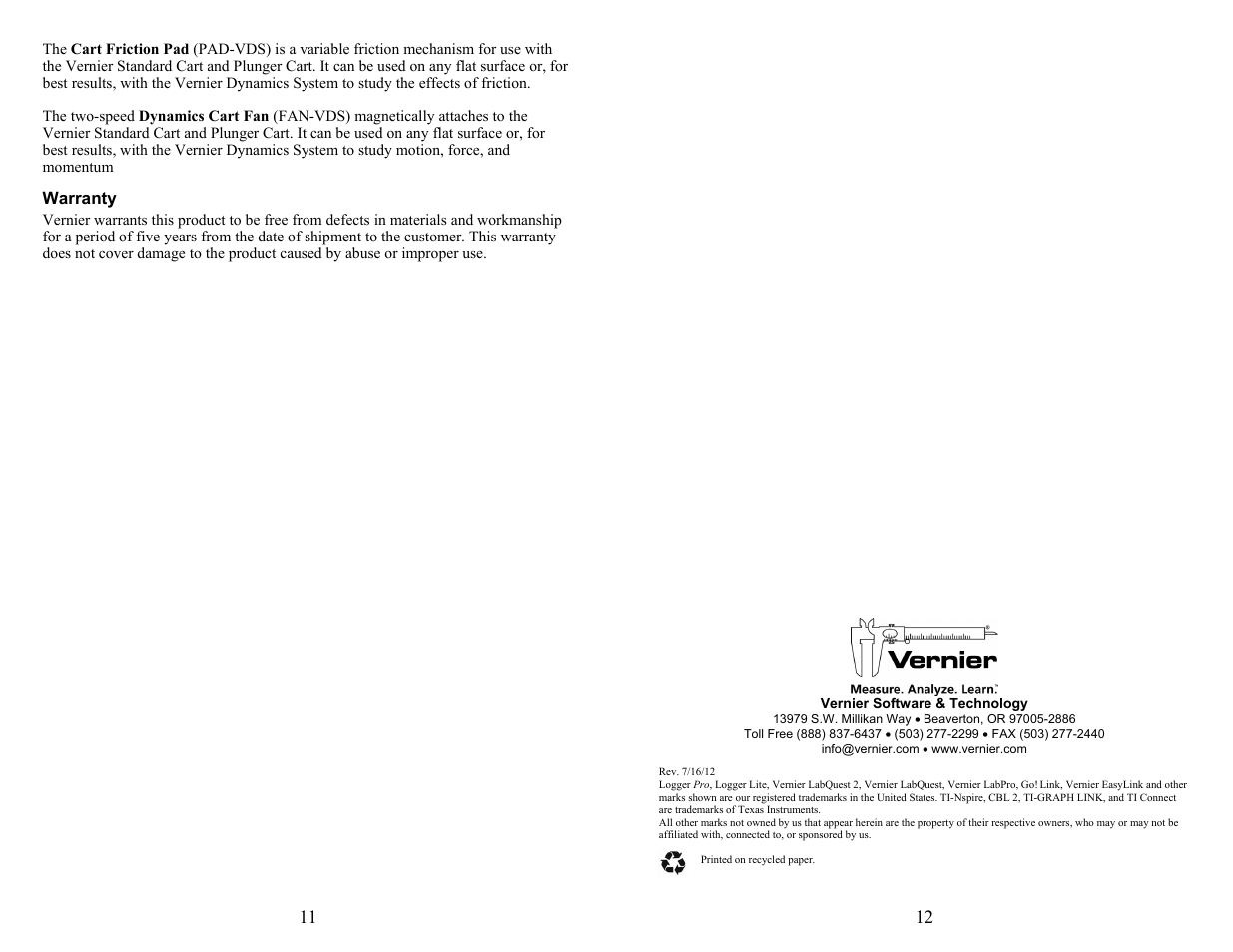 Vernier Dynamics System User Manual | Page 6 / 6