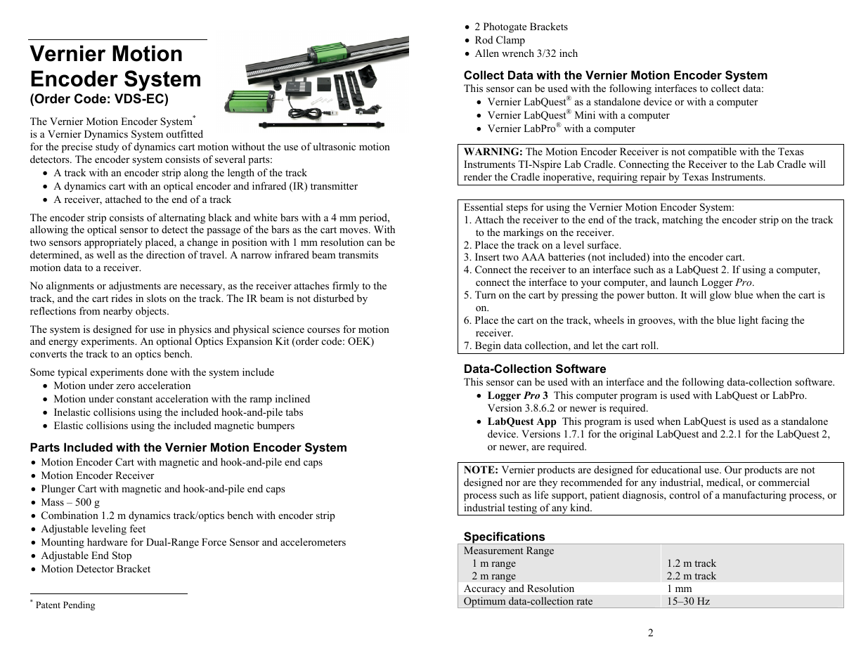 Vernier Motion Encoder System User Manual | 7 pages
