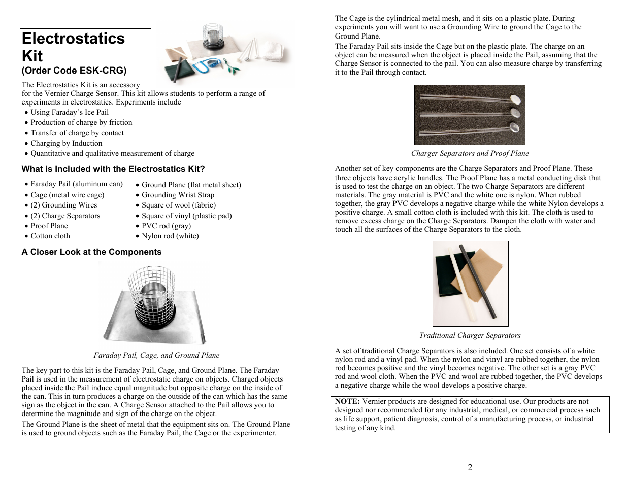 Vernier Electrostatics Kit User Manual | 4 pages